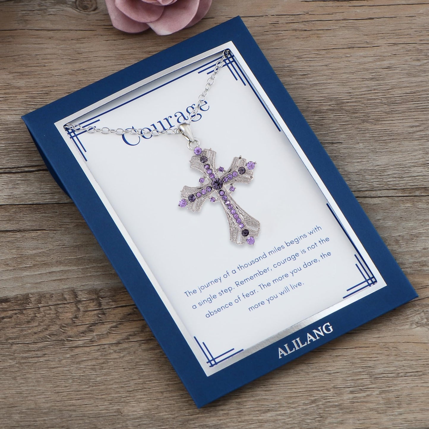 Alilang Purple Lavender Rhinestone Celtic Cross Pendant Necklace with Religious Gift Message Card & Envelope Christian Jewelry Gifts