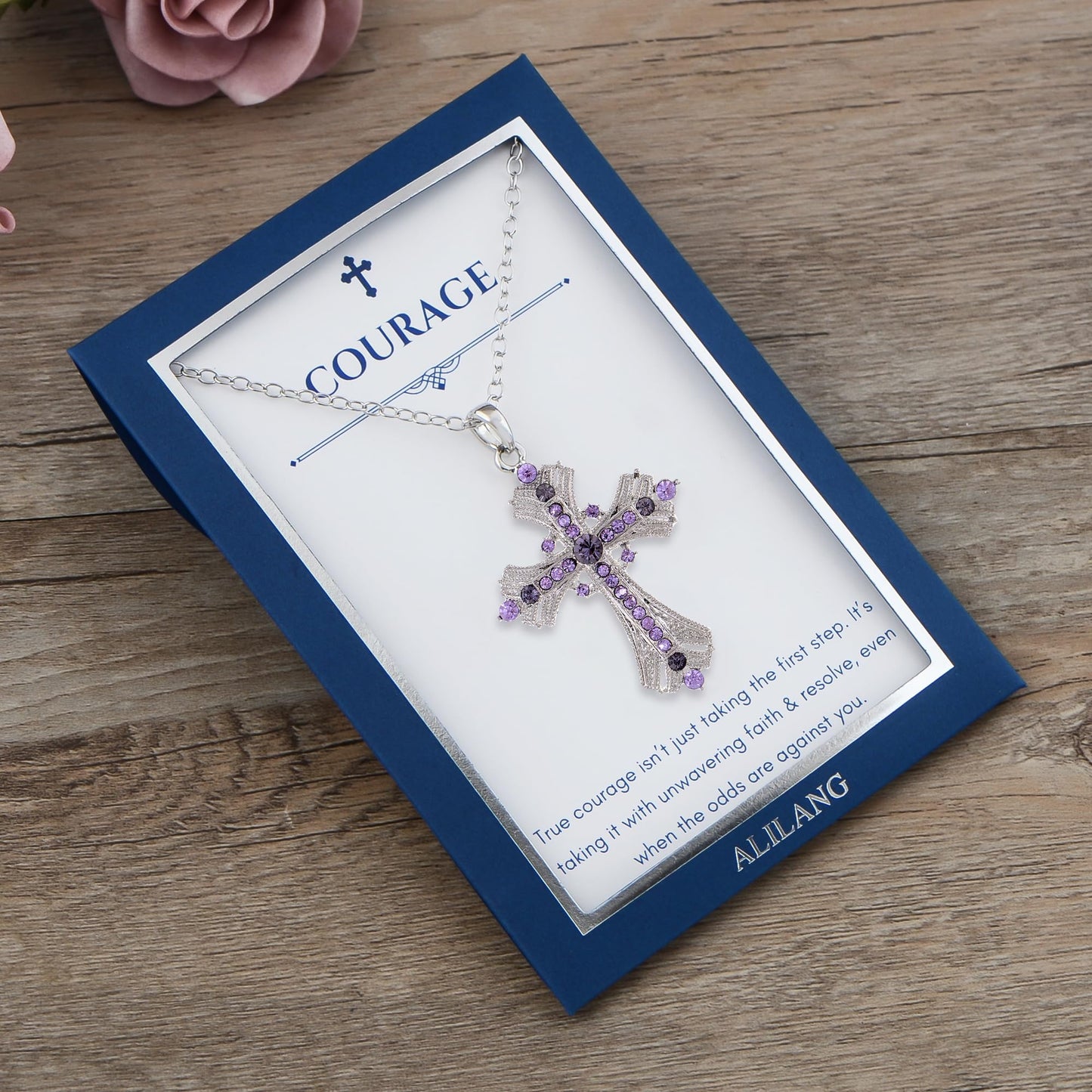 Alilang Purple Lavender Rhinestone Celtic Cross Pendant Necklace with Religious Gift Message Card & Envelope Christian Jewelry Gifts