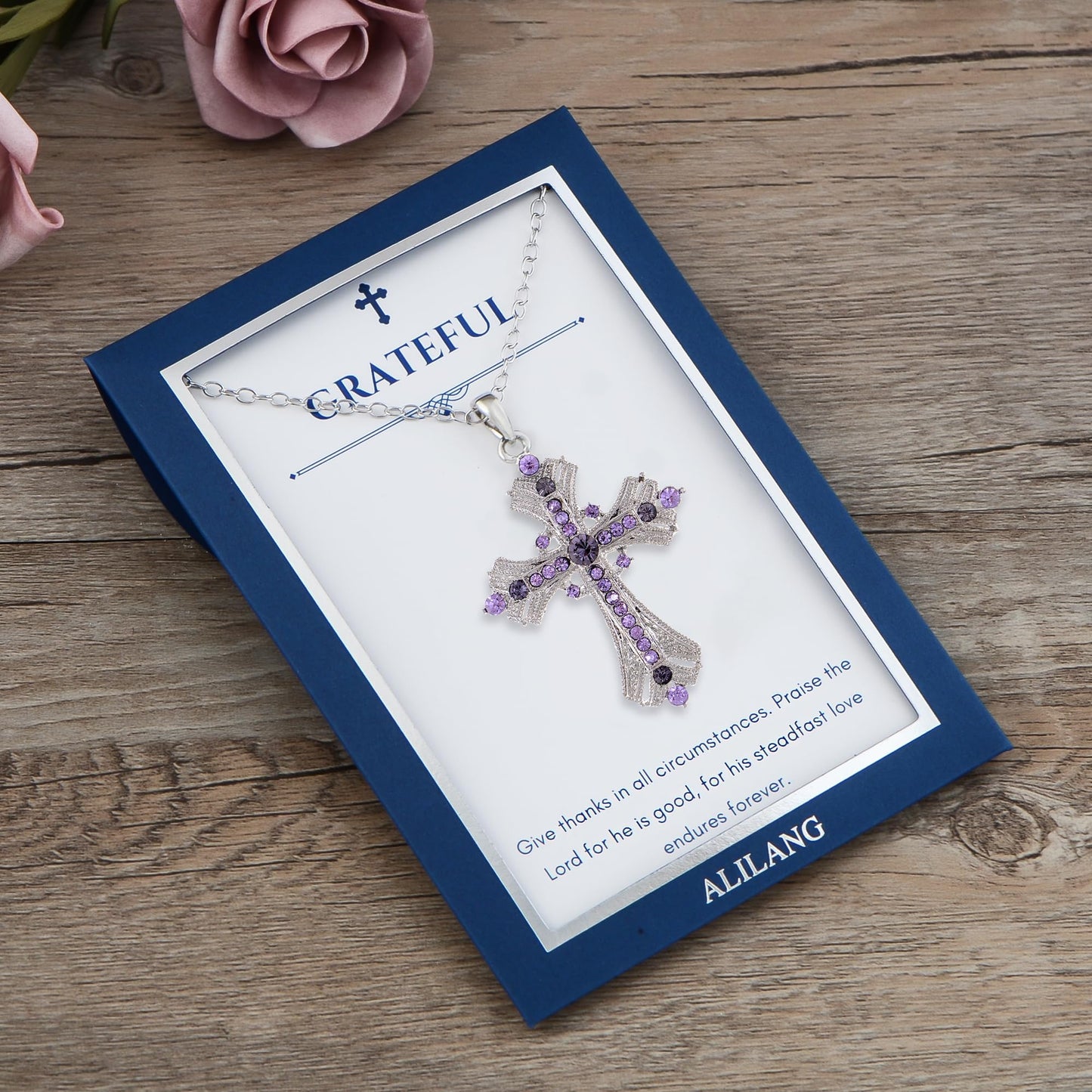 Alilang Purple Lavender Rhinestone Celtic Cross Pendant Necklace with Religious Gift Message Card & Envelope Christian Jewelry Gifts