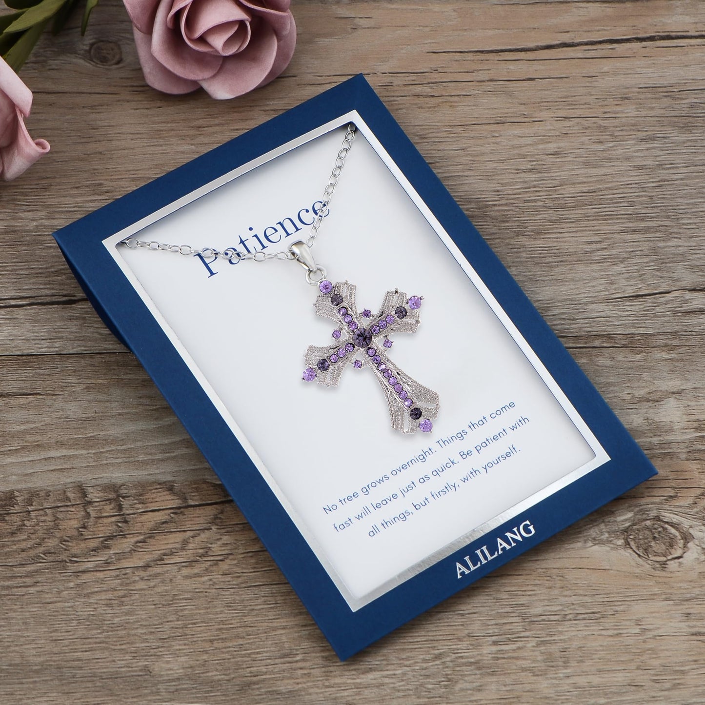 Alilang Purple Lavender Rhinestone Celtic Cross Pendant Necklace with Religious Gift Message Card & Envelope Christian Jewelry Gifts