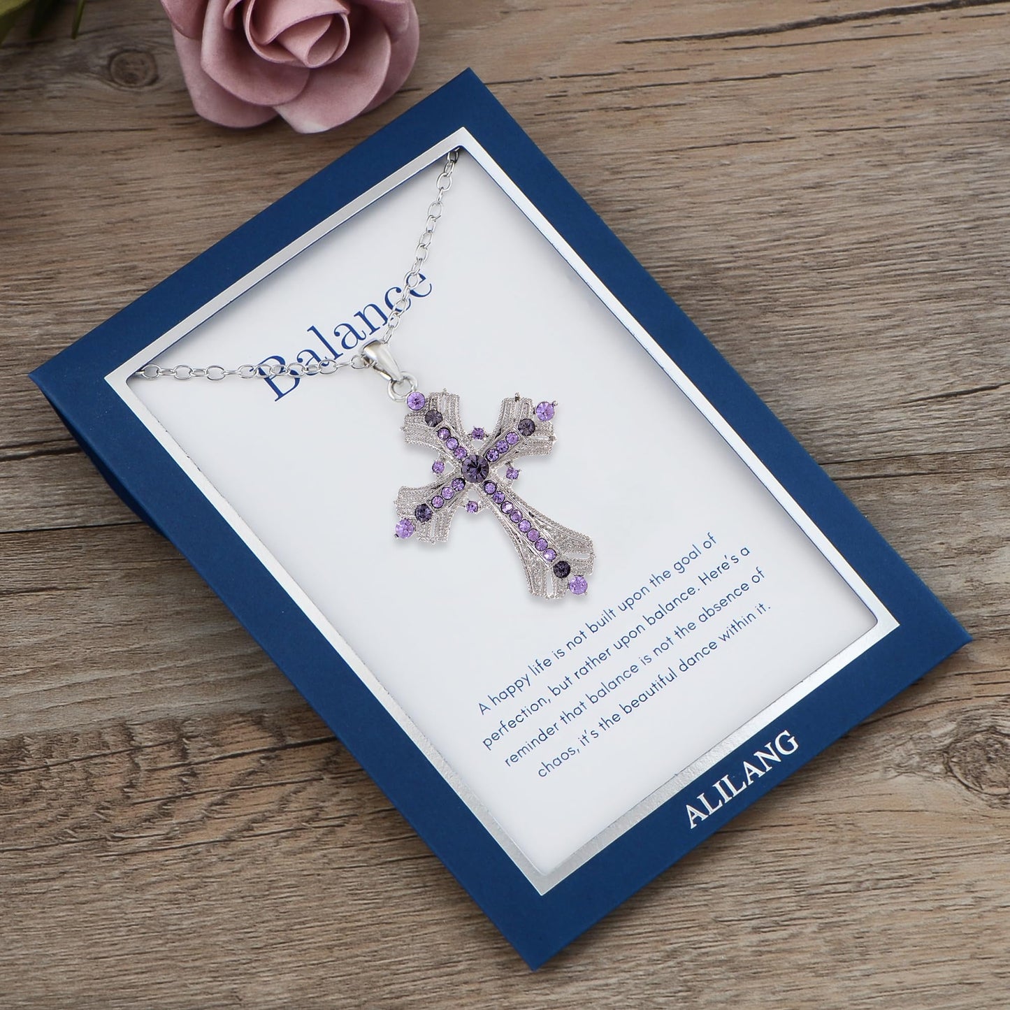 Alilang Purple Lavender Rhinestone Celtic Cross Pendant Necklace with Religious Gift Message Card & Envelope Christian Jewelry Gifts