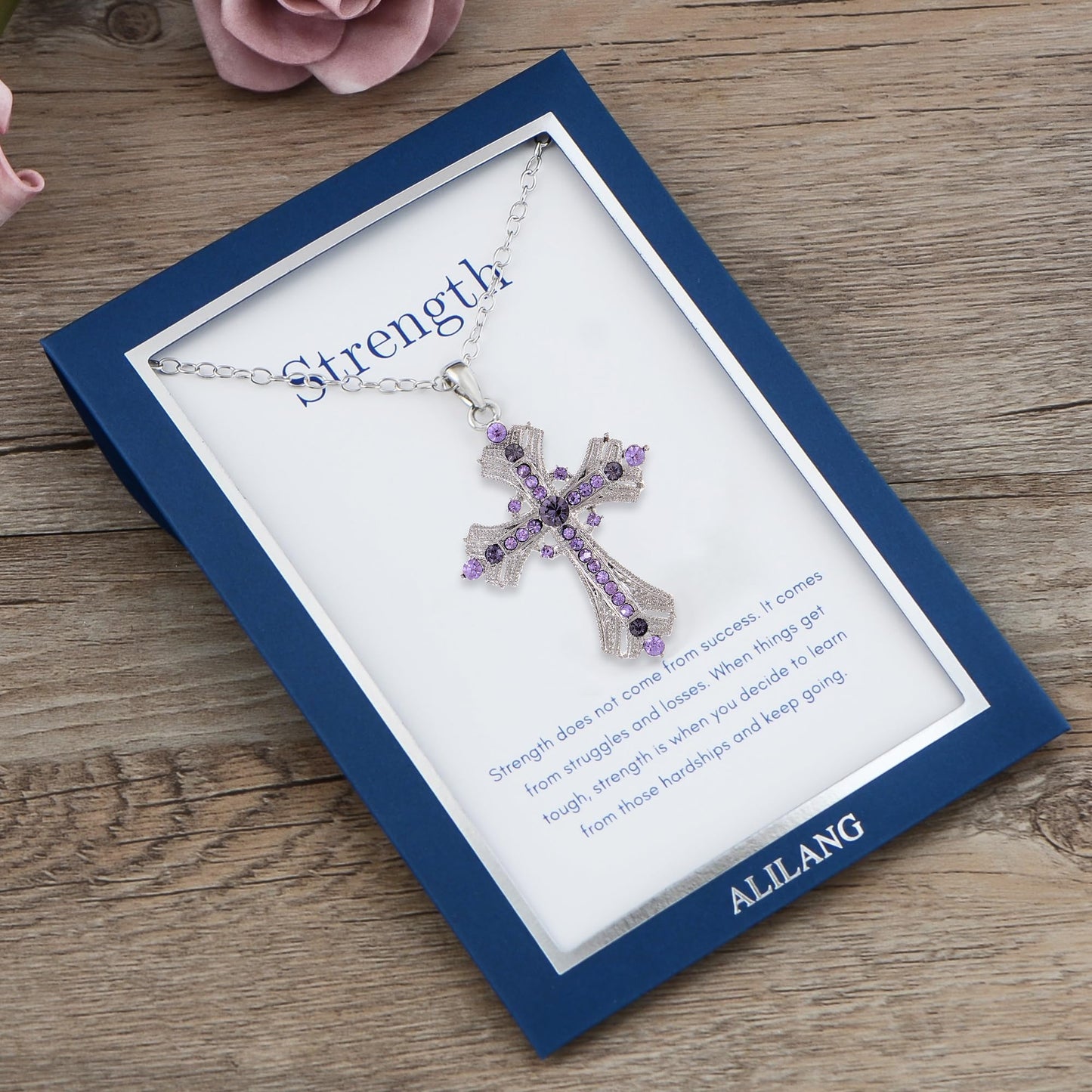 Alilang Purple Lavender Rhinestone Celtic Cross Pendant Necklace with Religious Gift Message Card & Envelope Christian Jewelry Gifts