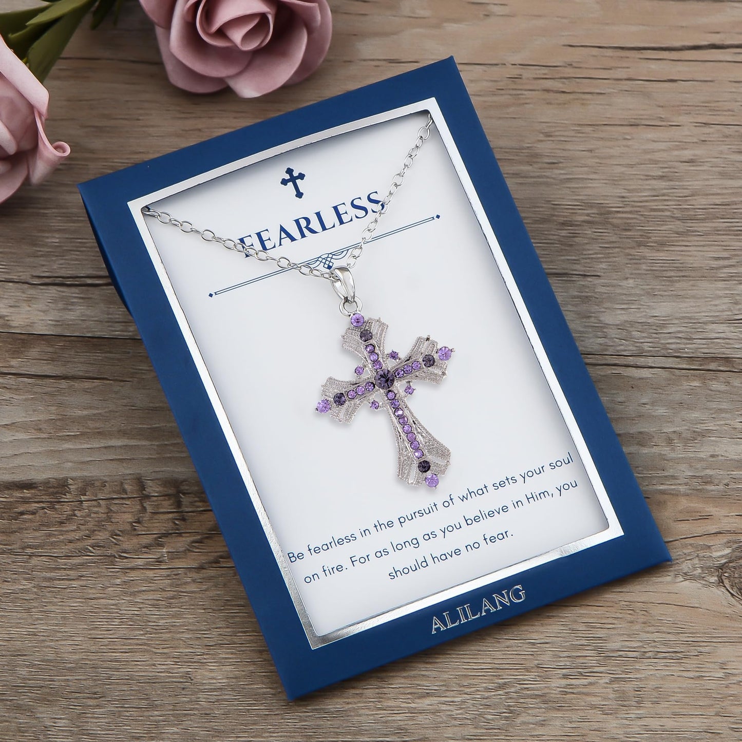 Alilang Purple Lavender Rhinestone Celtic Cross Pendant Necklace with Religious Gift Message Card & Envelope Christian Jewelry Gifts