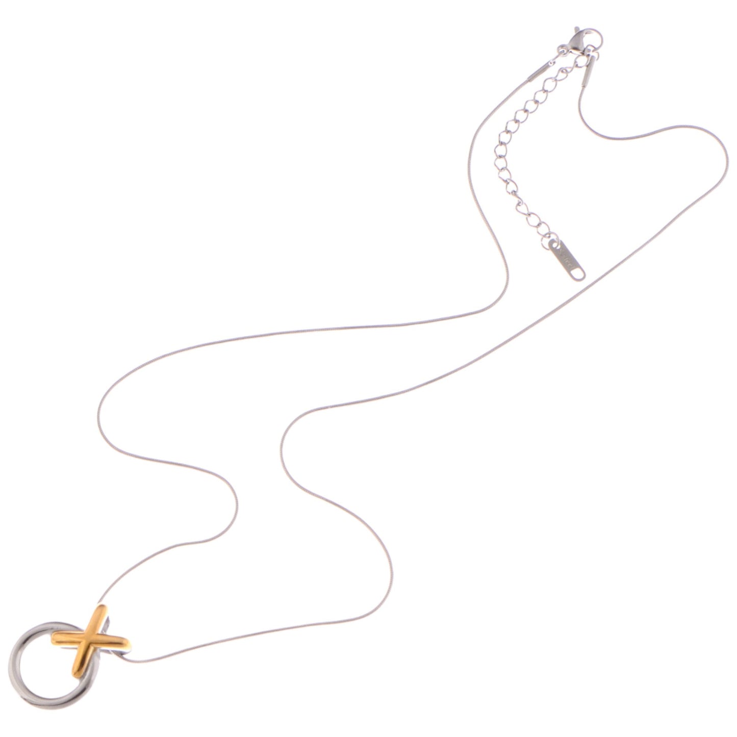 Alilang Two-Tone Circle and Cross Pendant Necklace with Snake Chain