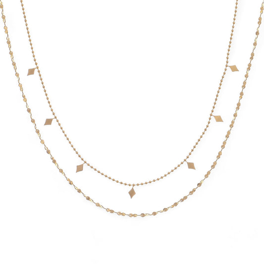 Alilang Women's Double Layer Gold Tone Necklace with Diamond Shape Charms Layered Chain Design