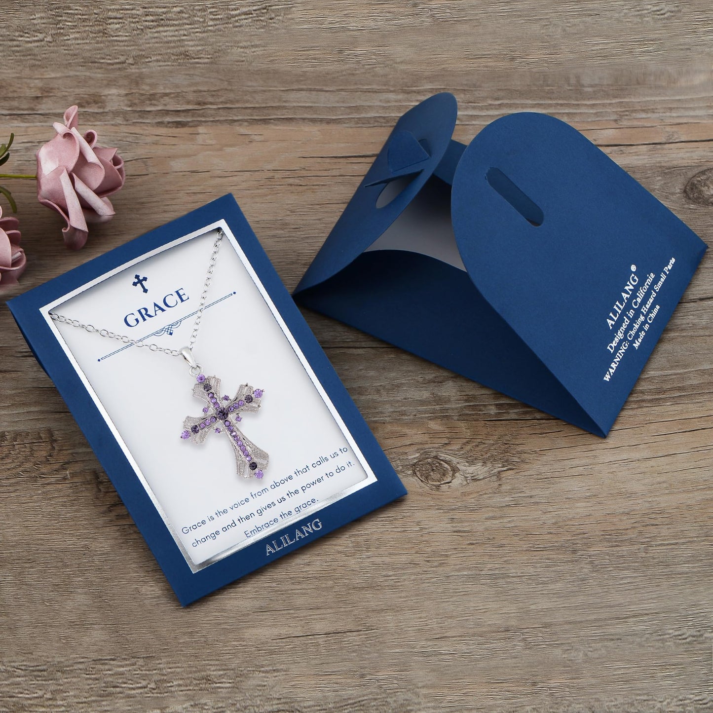 Alilang Purple Lavender Rhinestone Celtic Cross Pendant Necklace with Religious Gift Message Card & Envelope Christian Jewelry Gifts