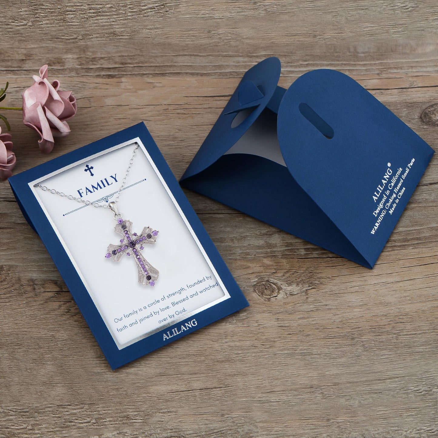 Alilang Purple Lavender Rhinestone Celtic Cross Pendant Necklace with Religious Gift Message Card & Envelope Christian Jewelry Gifts