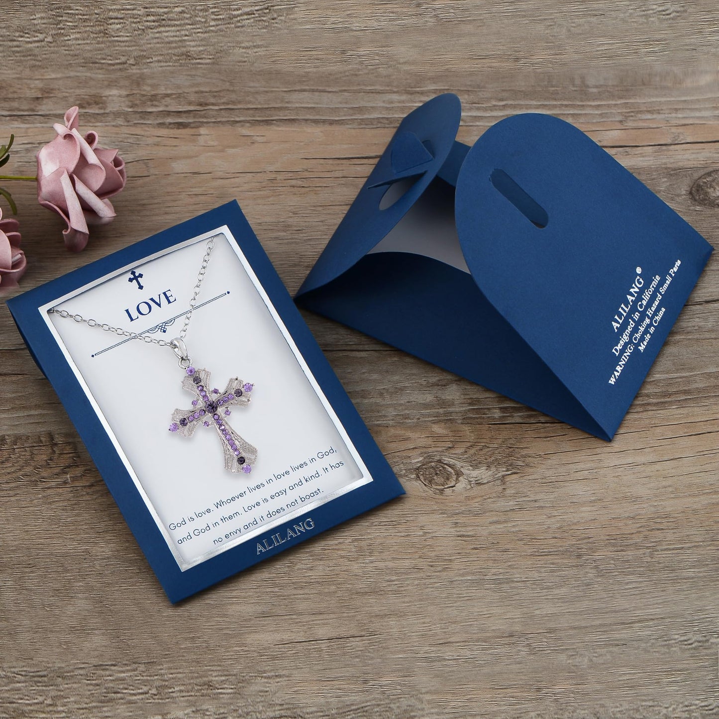 Alilang Purple Lavender Rhinestone Celtic Cross Pendant Necklace with Religious Gift Message Card & Envelope Christian Jewelry Gifts