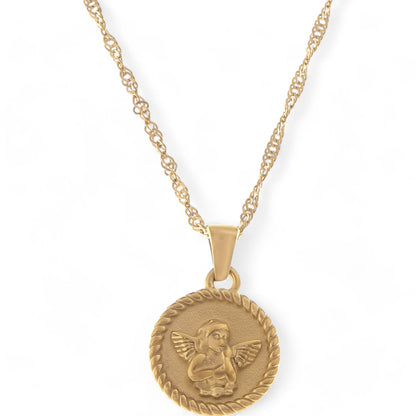 Alilang Women's Gold Tone Angel Medallion Pendant Necklace with Twisted Rope Chain