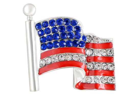 America Usa Patriotic American Red White Blue Waving Flag Brooch Pin