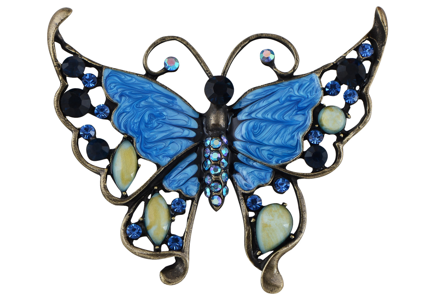 Antique Green Enamel Opal Butterfly Insect Brooch Pin