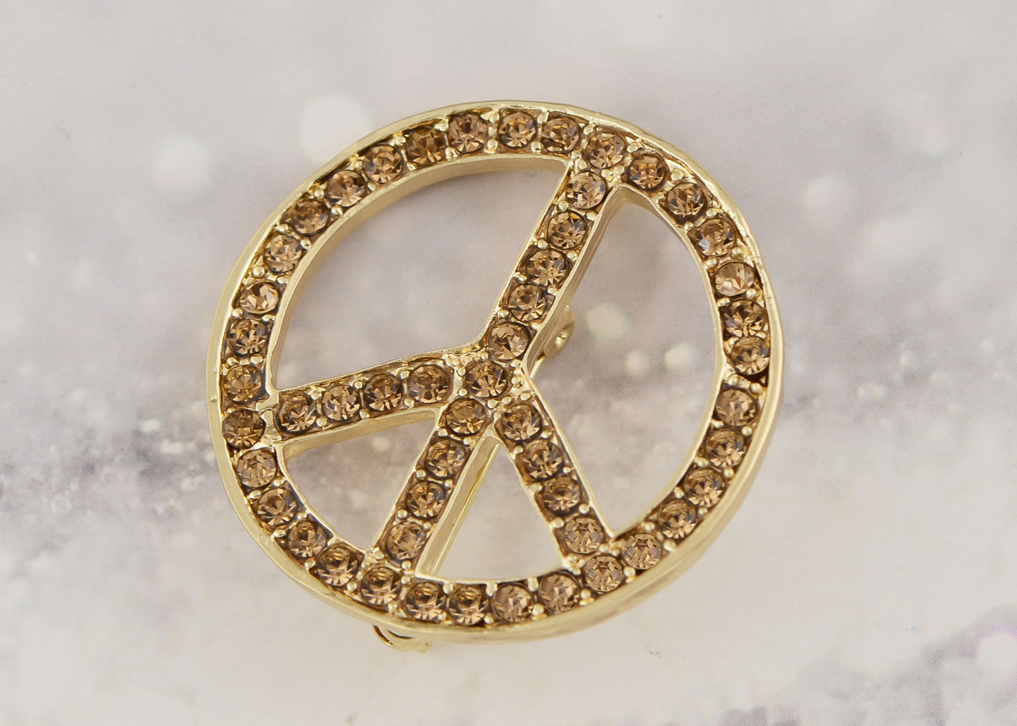 Vintage Shine Purple Pink Hippie Peace Sign Brooch Pin Pendent