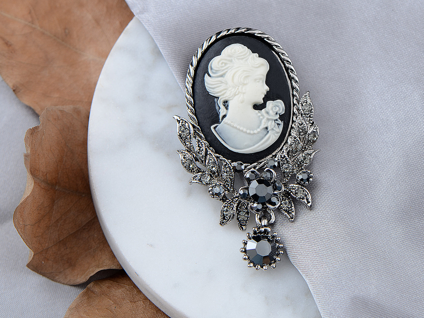 Alilang Vintage Inspired Crystal Rhinestone Victorian Lady Cameo Brooch Pin Maiden Flower Pendant