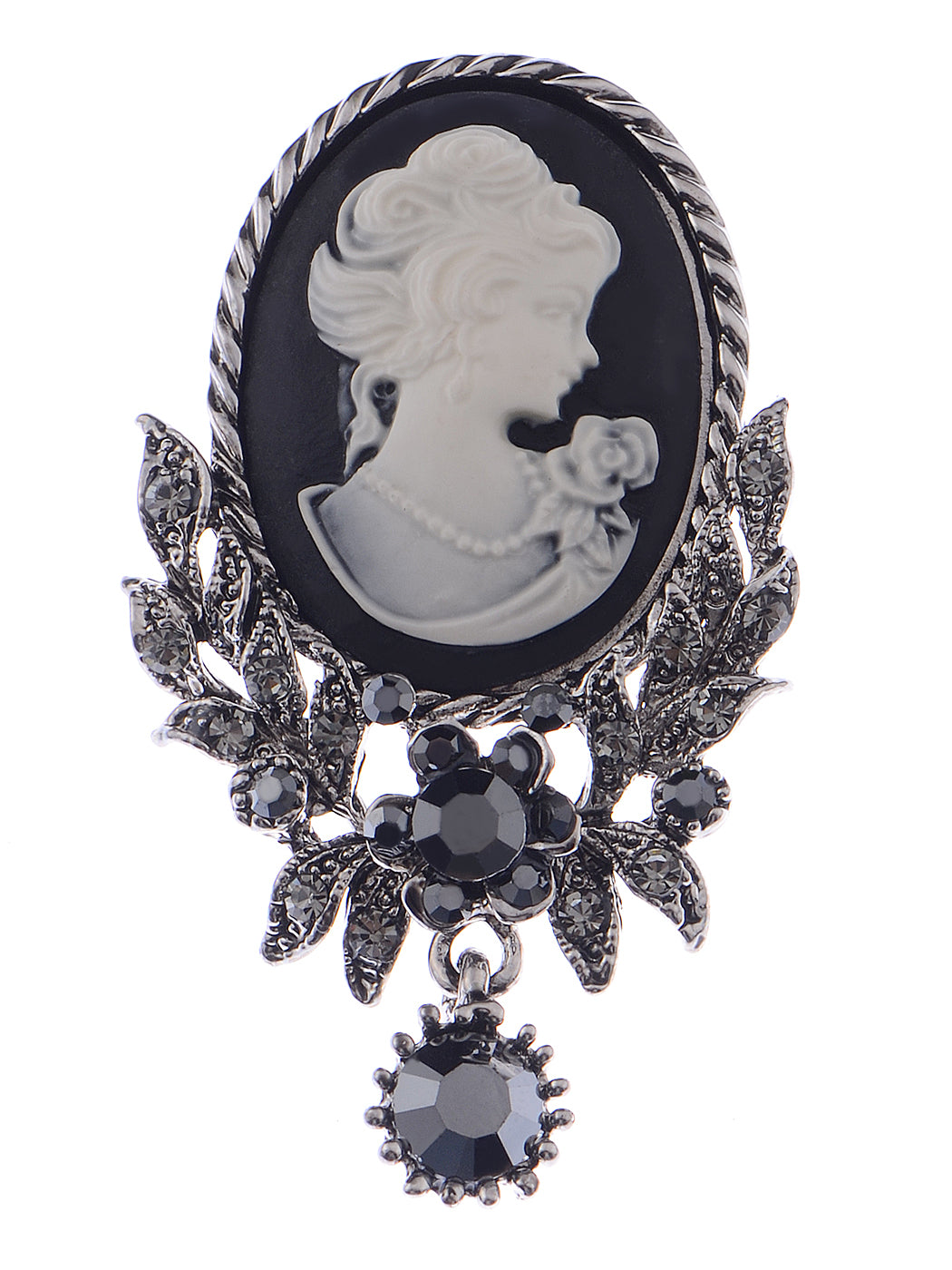 Alilang Vintage Inspired Crystal Rhinestone Victorian Lady Cameo Brooch Pin Maiden Flower Pendant