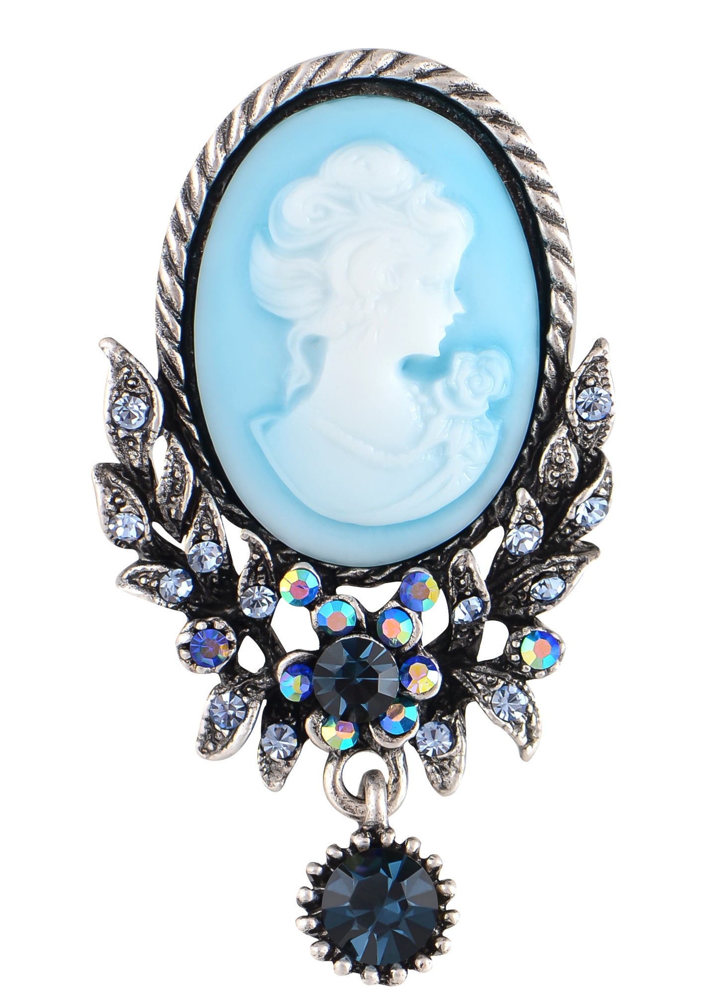 Alilang Vintage Inspired Crystal Rhinestone Victorian Lady Cameo Brooch Pin Maiden Flower Pendant