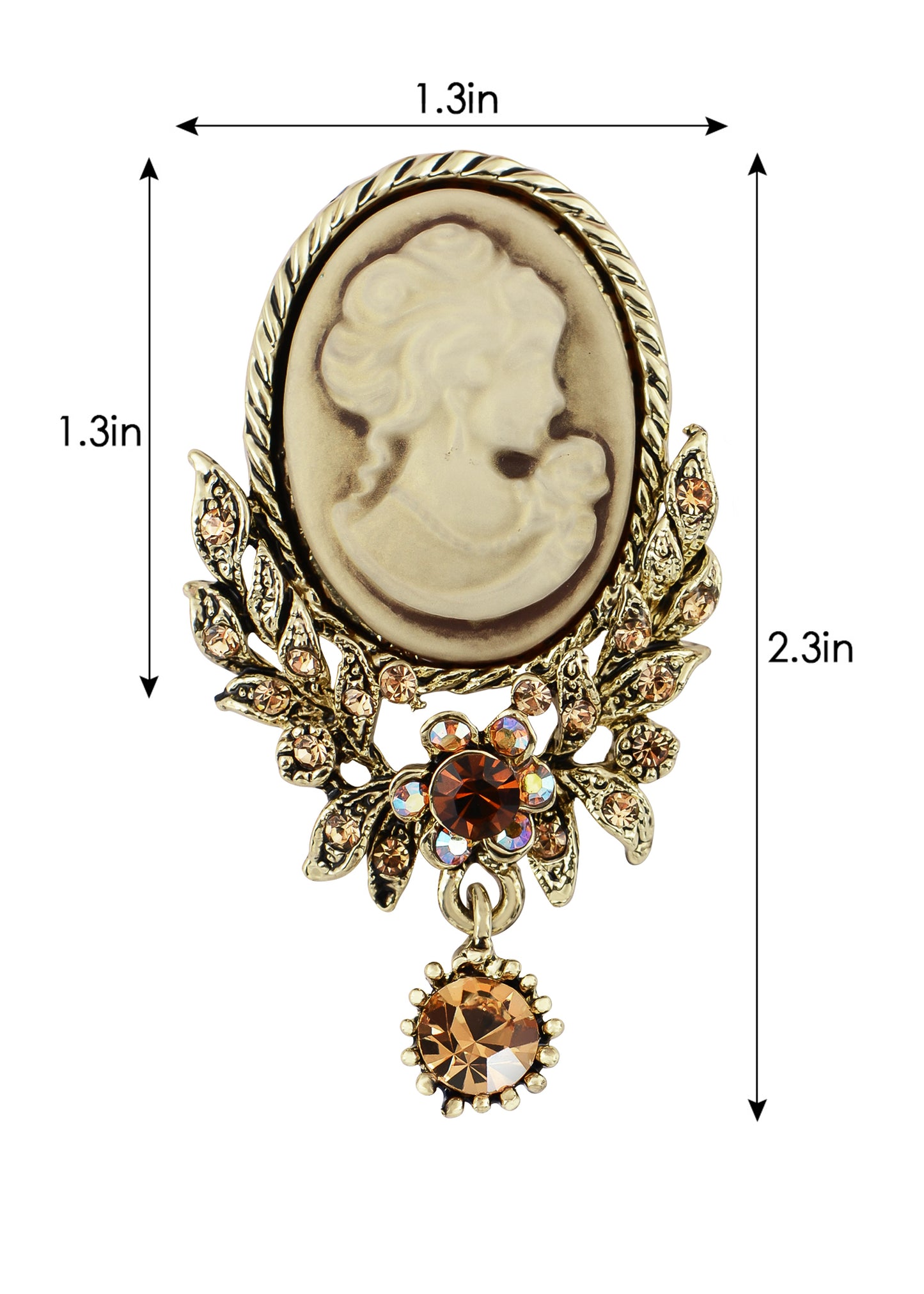 Alilang Vintage Inspired Crystal Rhinestone Victorian Lady Cameo Brooch Pin Maiden Flower Pendant