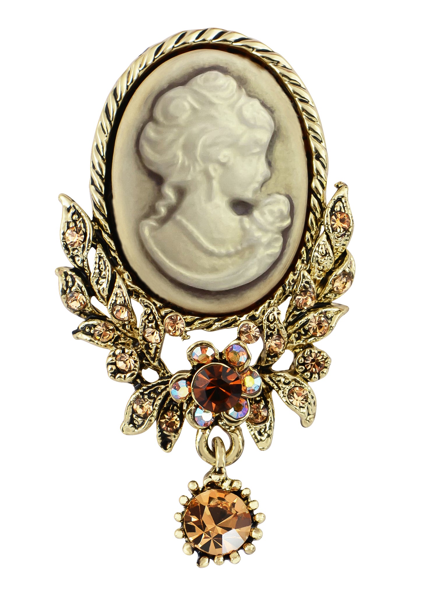 Alilang Vintage Inspired Crystal Rhinestone Victorian Lady Cameo Brooch Pin Maiden Flower Pendant