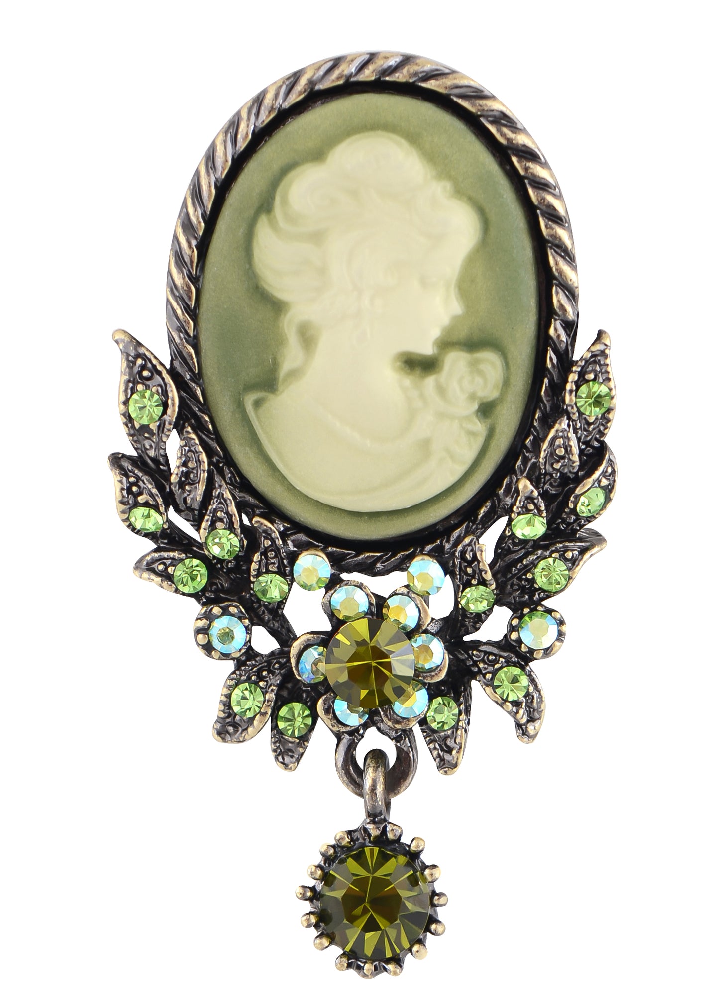 Alilang Vintage Inspired Crystal Rhinestone Victorian Lady Cameo Brooch Pin Maiden Flower Pendant