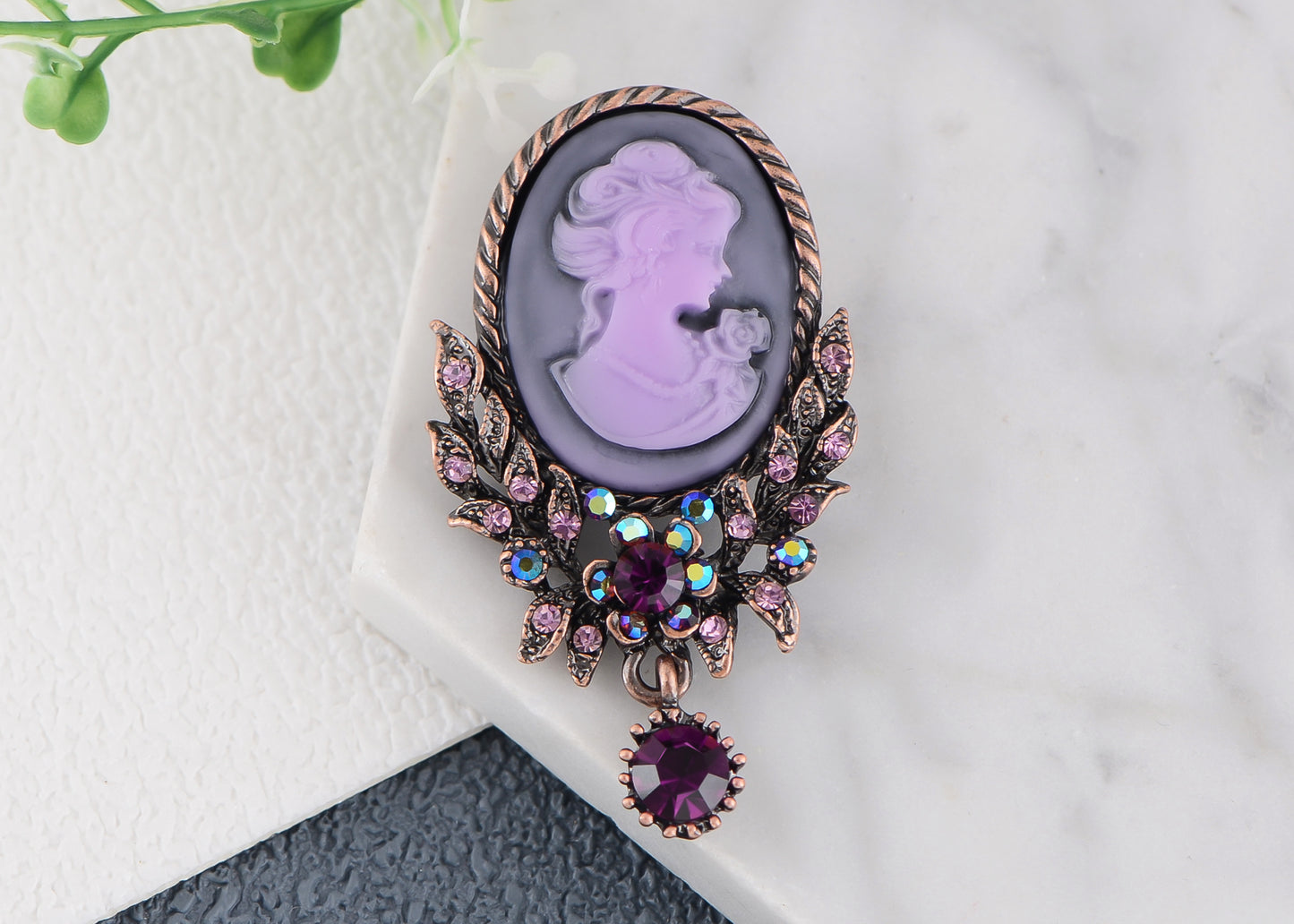 Alilang Vintage Inspired Crystal Rhinestone Victorian Lady Cameo Brooch Pin Maiden Flower Pendant