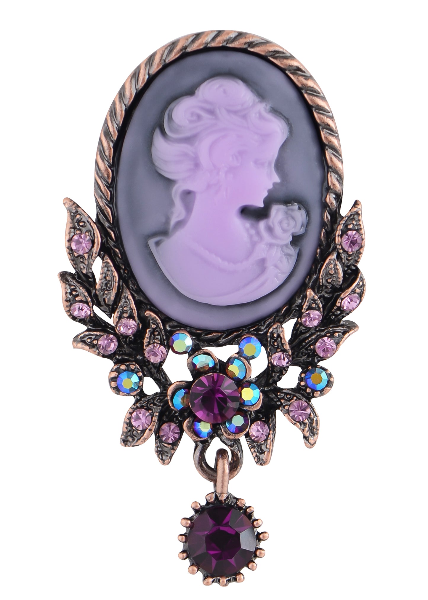 Alilang Vintage Inspired Crystal Rhinestone Victorian Lady Cameo Brooch Pin Maiden Flower Pendant