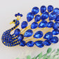 Gold Blue Painted Enamel Peacock Bird Feather Plume Brooch Pin