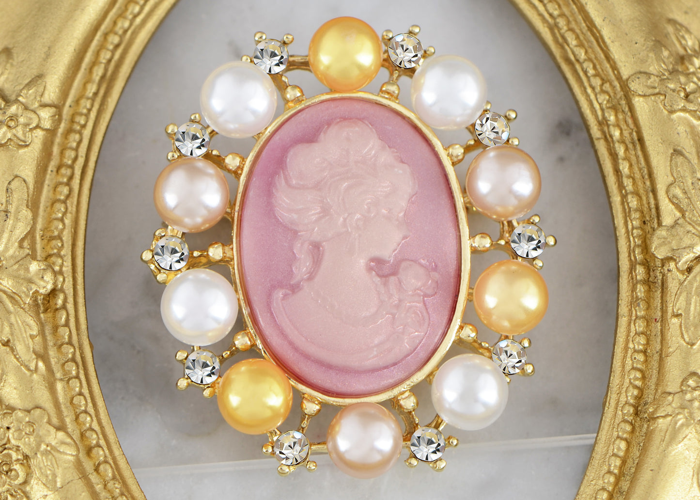 Alilang Vintage Inspired Faux Pearl Clear Crystal Rhinestones Victorian Lady Cameo Brooch Pin