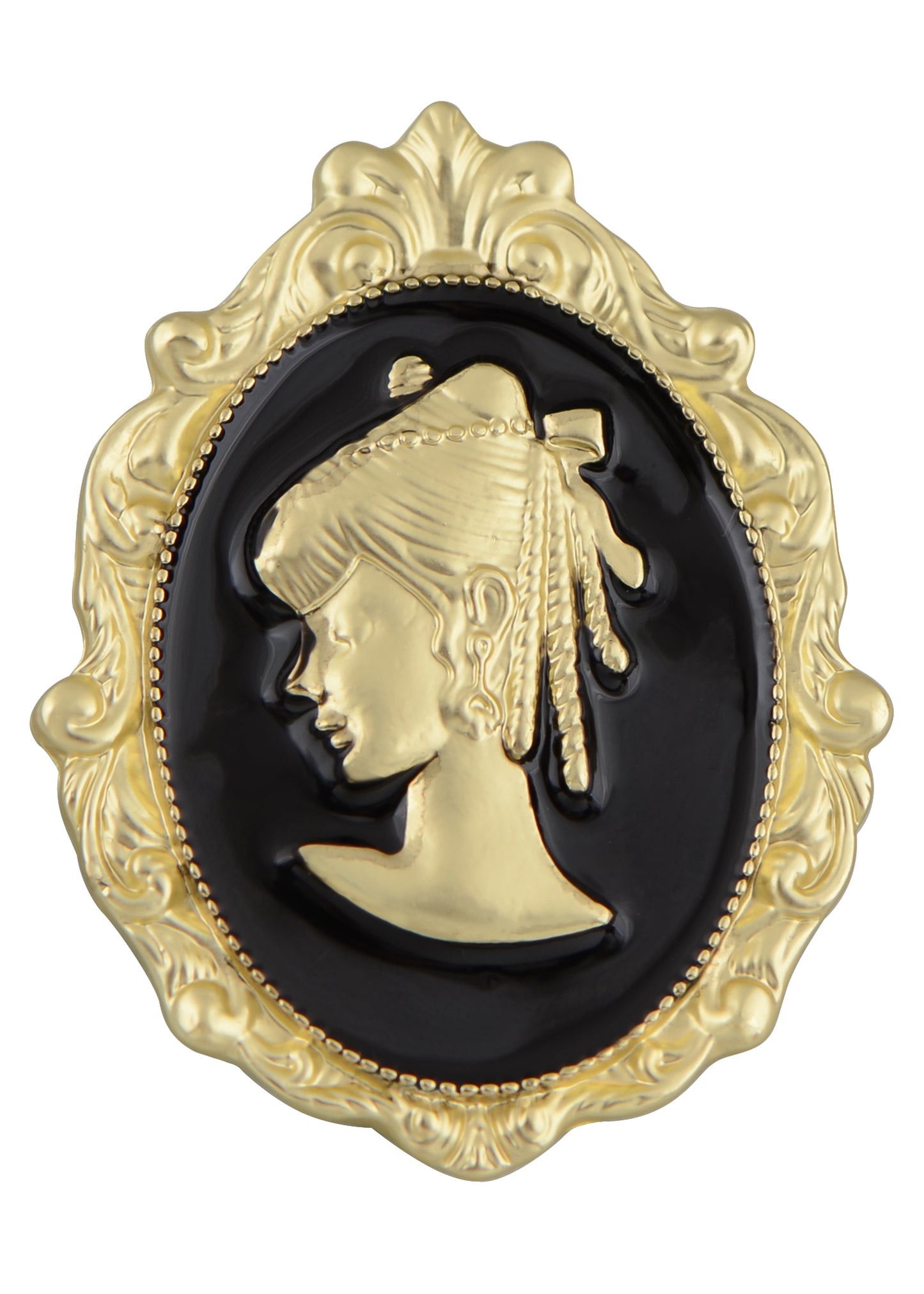 Alilang Golden Tone Vintage Inspired Black Enamel Lady Cameo Brooch Pin