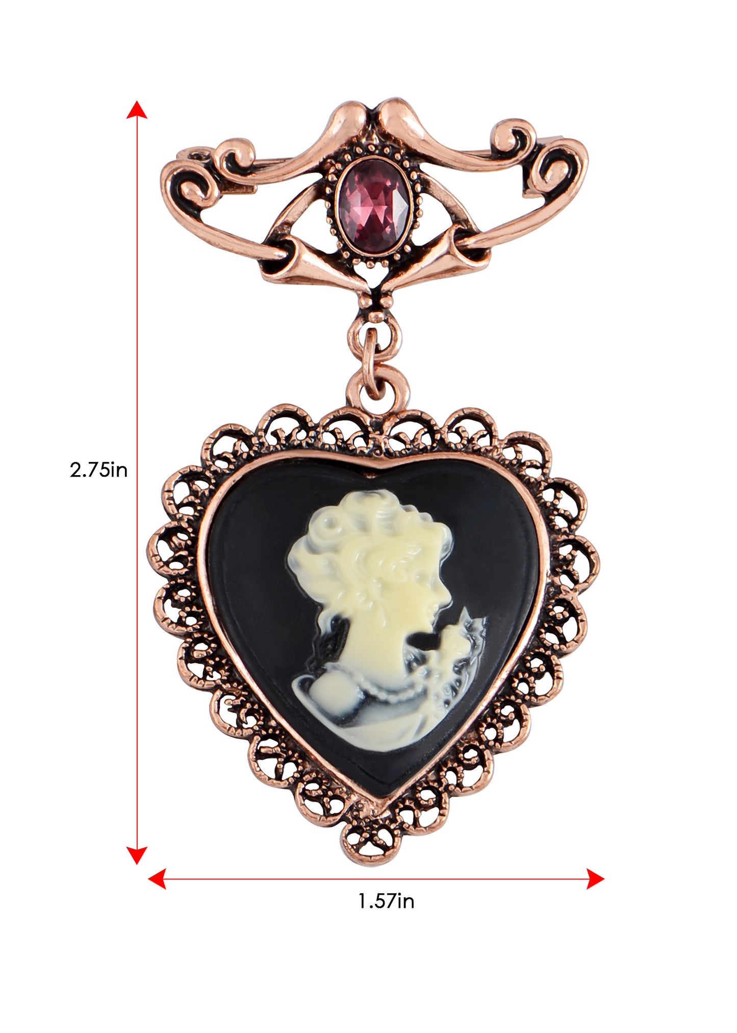 Alilang Vintage Cameo Victorian Lady Maiden Rhinestone Heart dangle Brooch Pin