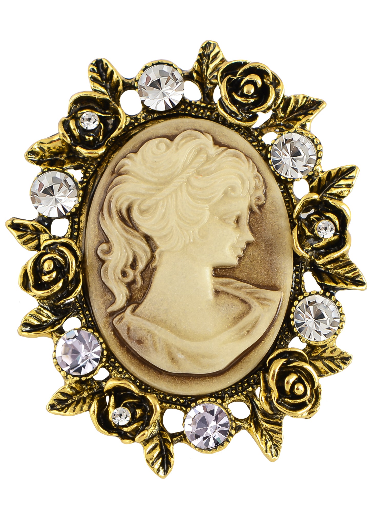 Vintage Victorian Design Queen Lady Cameo Enamel Brooch Pin