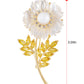 Alilang Women Natural Shell Pearl Floars And Leaves Brooch Pin - Fashion Austria Crystal Rhinestones Elegant Golden Flowers Shiny Brooch