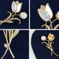 Alilang Elegant Floral Clear Crystal Rhinestone Summery Flower Pin Brooch Zircon Pearl Shell Tulip Flower Pin