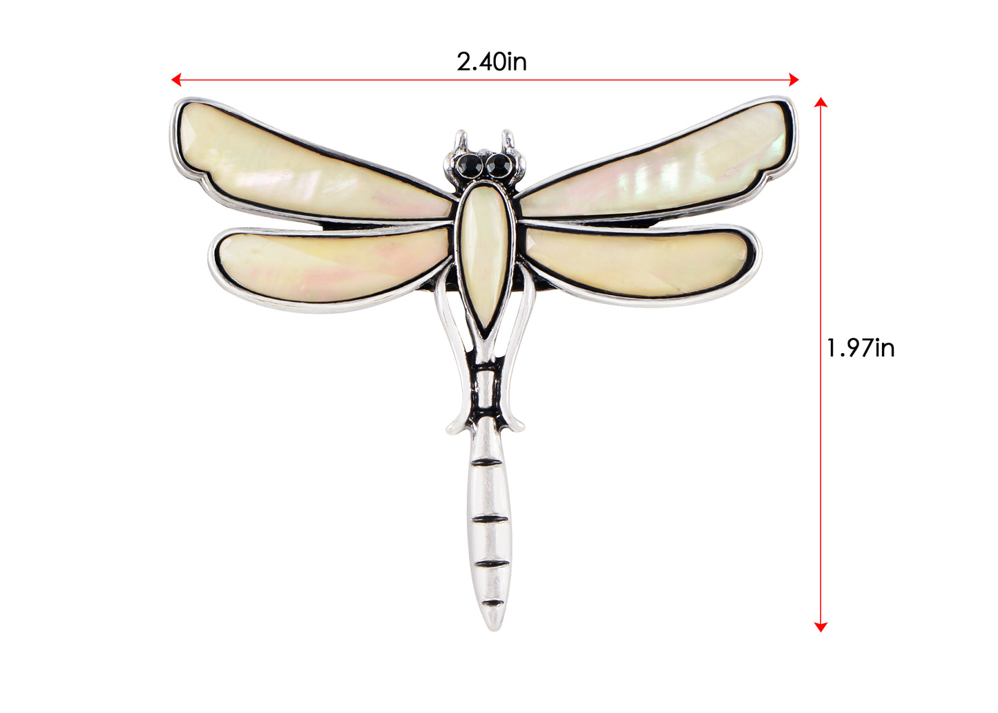 Alilang Natural Abalone Shell Silver Tone Alloy Dragonfly Insect Versatile Fashion Brooch Pin