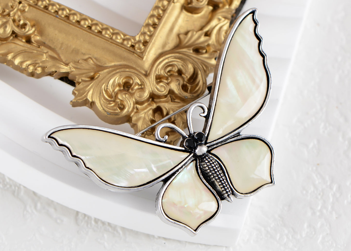 Alilang Silvery Tone Natural Abalone Shell Butterfly Insect Brooch Pin Pendant