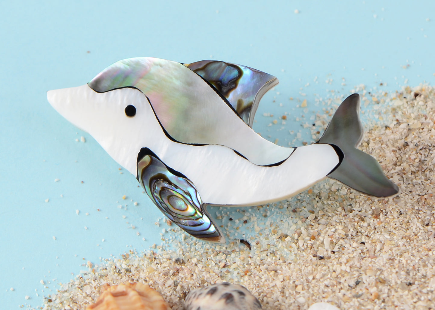 Alilang Silvery Tone White Abalone Shell Dolphin Ocean Sea Animal Brooch Pin Pendant