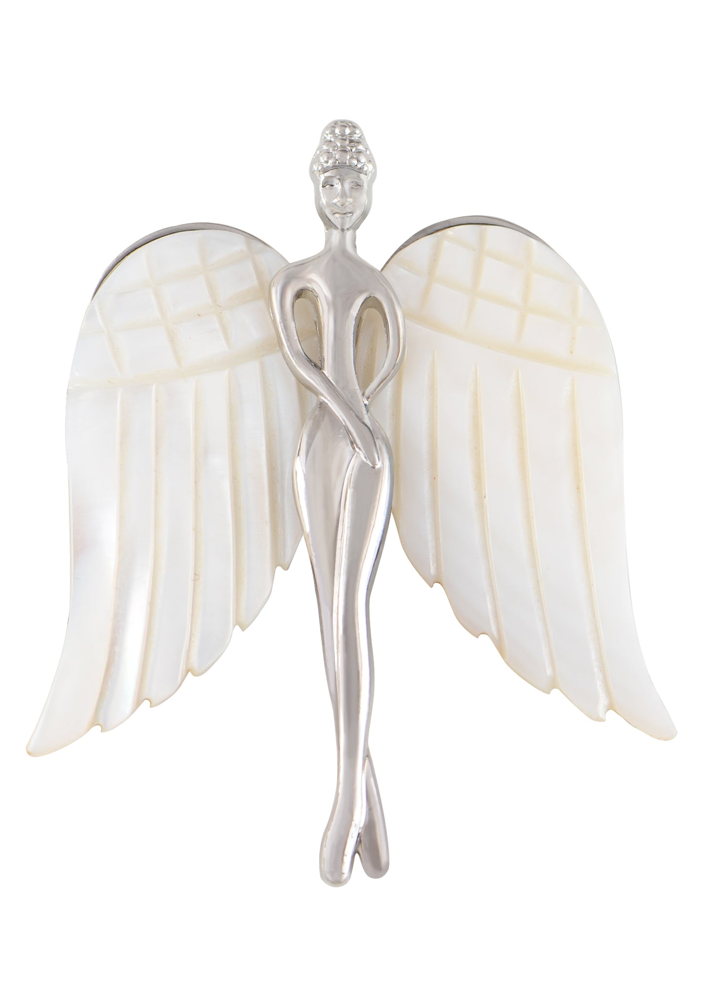 Alilang Vintage Silver Tone Abalone Shell Guardian Angel Brooch Pin & Pendant
