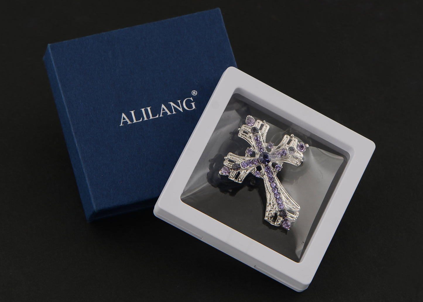 Alilang Silvery Tone Religious Cross Brooch Sparkling Aquamarine Blue or Clear Crystal Rhinestones¡­
