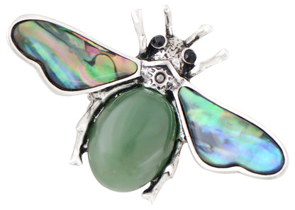 Alilang Antique Silvery Tone Abalone Shell Stone Honey Bee Insect Brooch Lapel Pins Pendant Animal Jewelry
