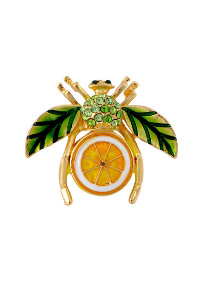 Alilang Elegant Crystal Rhinestone Fruit and Bee Brooch - Fashionable Gold Plated Fruit Insect Lapel Pins for Dresses and Accessories