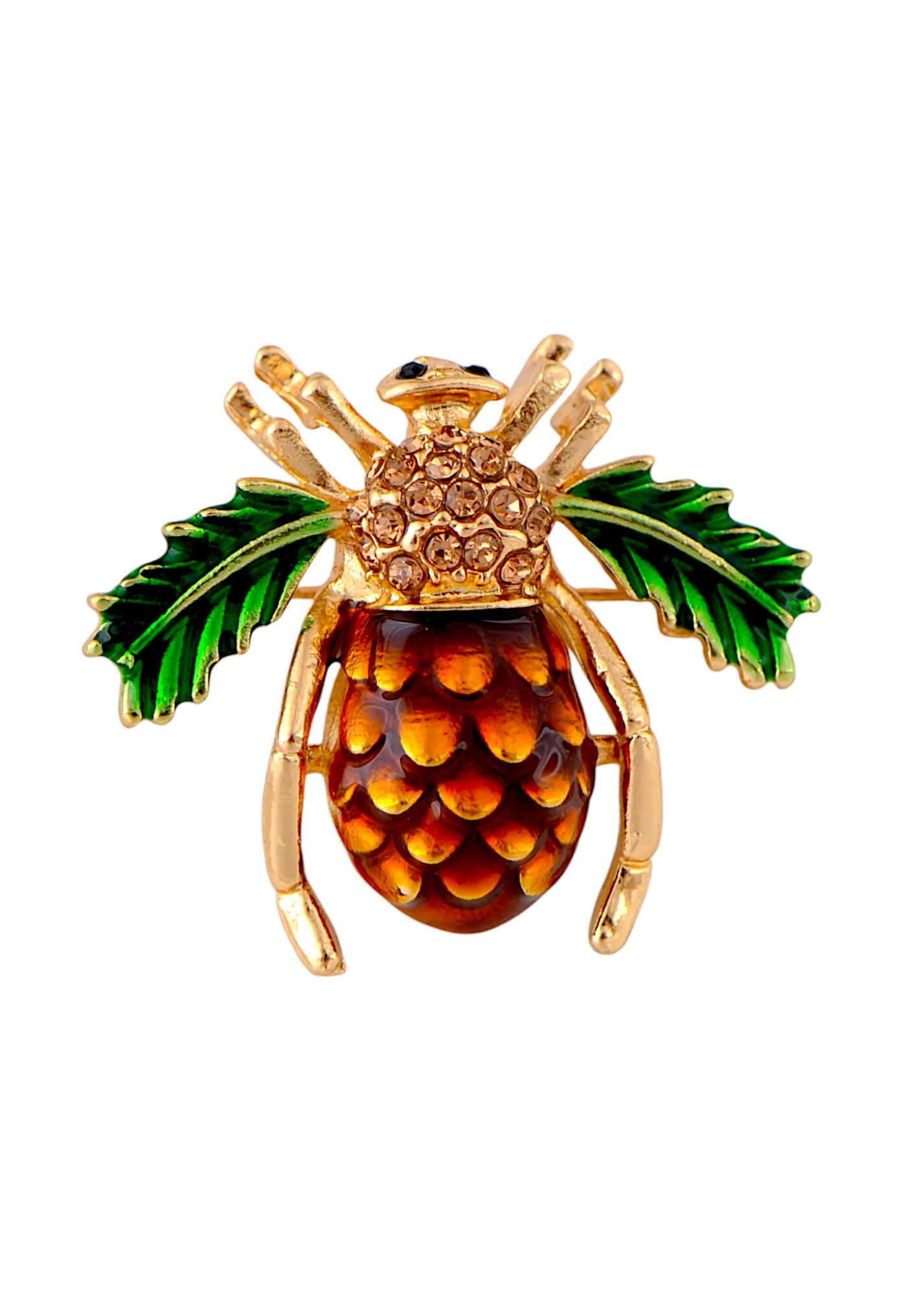 Alilang Elegant Crystal Rhinestone Fruit and Bee Brooch - Fashionable Gold Plated Fruit Insect Lapel Pins for Dresses and Accessories