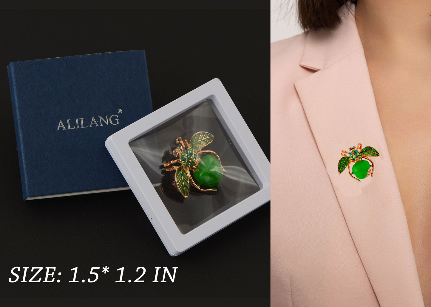 Alilang Elegant Crystal Rhinestone Fruit and Bee Brooch - Fashionable Gold Plated Fruit Insect Lapel Pins for Dresses and Accessories