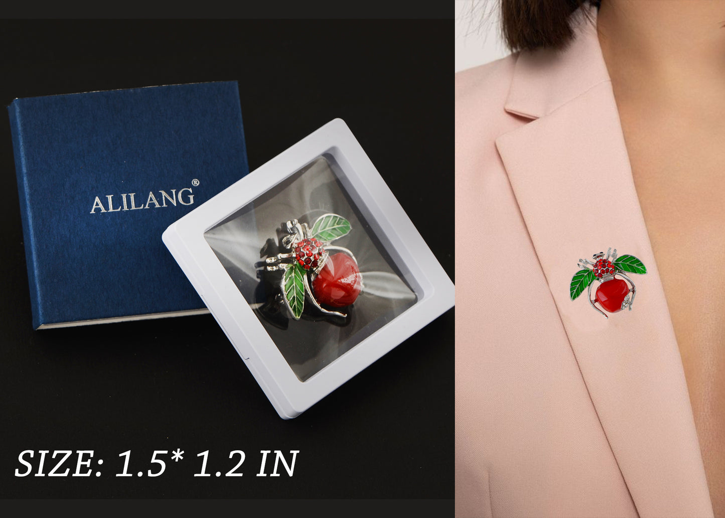 Alilang Elegant Crystal Rhinestone Fruit and Bee Brooch - Fashionable Gold Plated Fruit Insect Lapel Pins for Dresses and Accessories