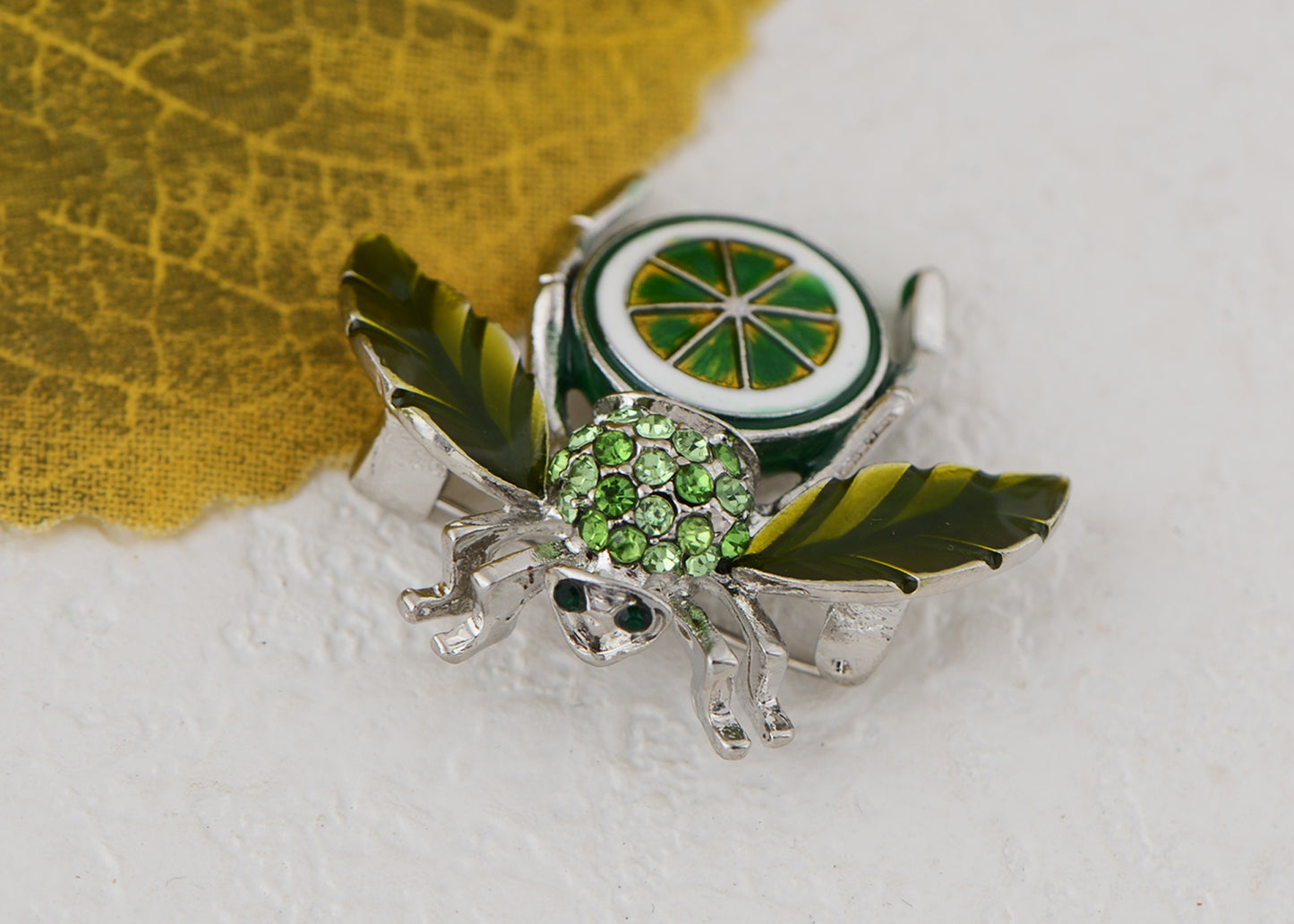 Alilang Elegant Crystal Rhinestone Fruit and Bee Brooch - Fashionable Gold Plated Fruit Insect Lapel Pins for Dresses and Accessories