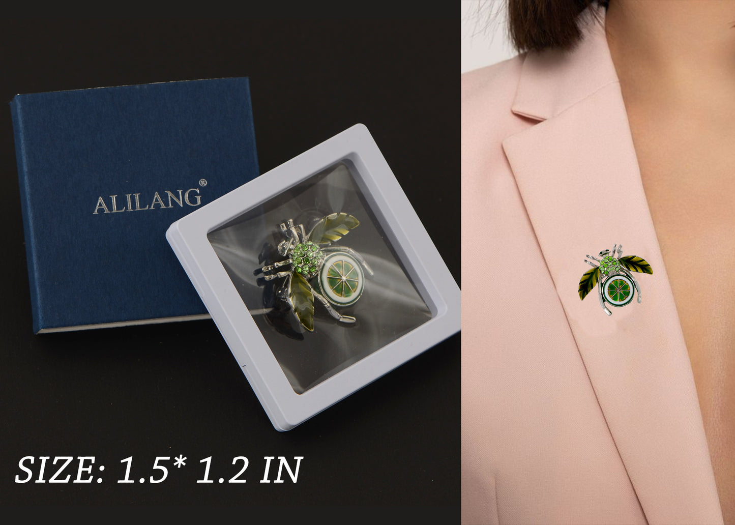 Alilang Elegant Crystal Rhinestone Fruit and Bee Brooch - Fashionable Gold Plated Fruit Insect Lapel Pins for Dresses and Accessories