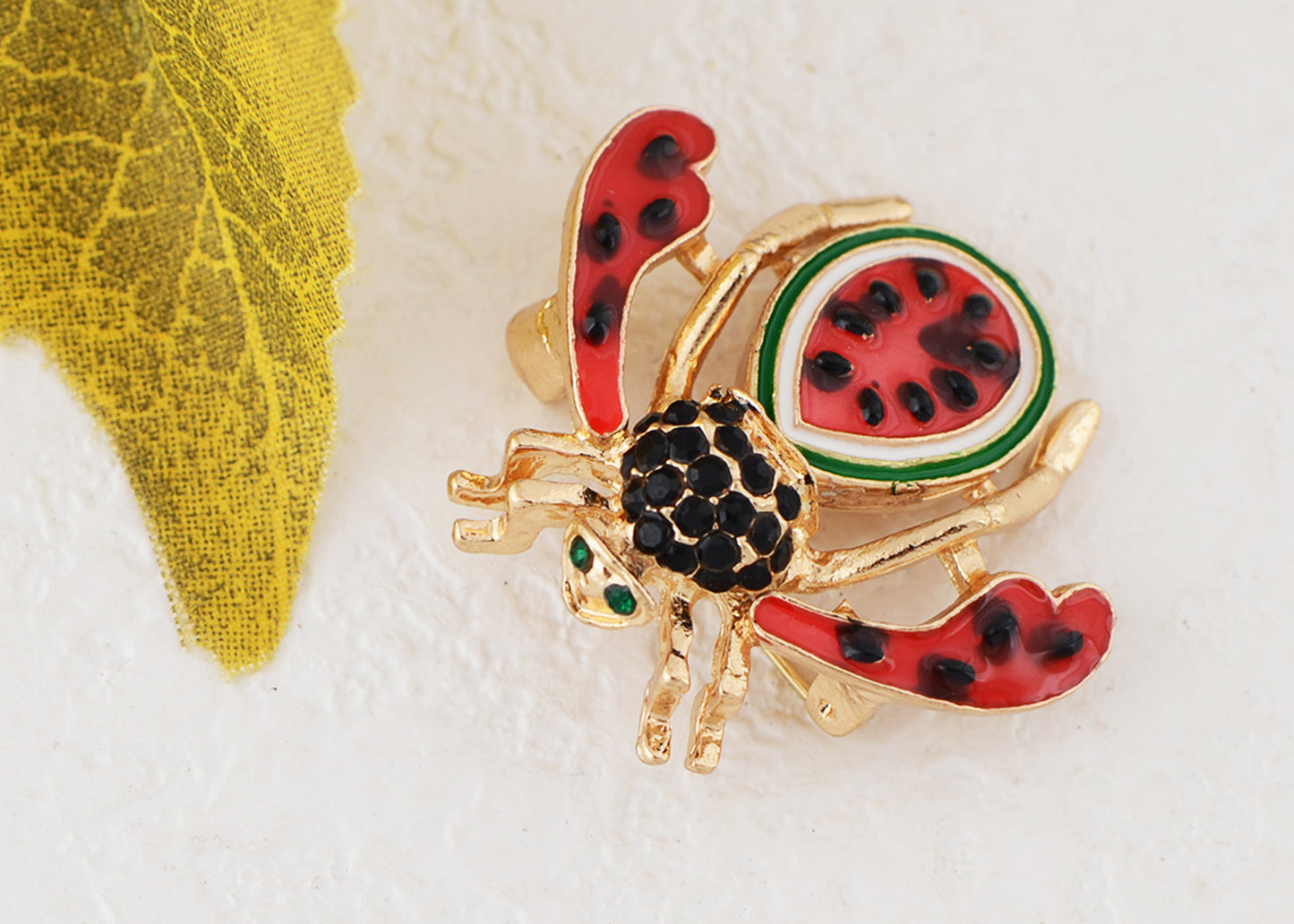 Alilang Elegant Crystal Rhinestone Fruit and Bee Brooch - Fashionable Gold Plated Fruit Insect Lapel Pins for Dresses and Accessories