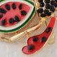 Alilang Elegant Crystal Rhinestone Fruit and Bee Brooch - Fashionable Gold Plated Fruit Insect Lapel Pins for Dresses and Accessories