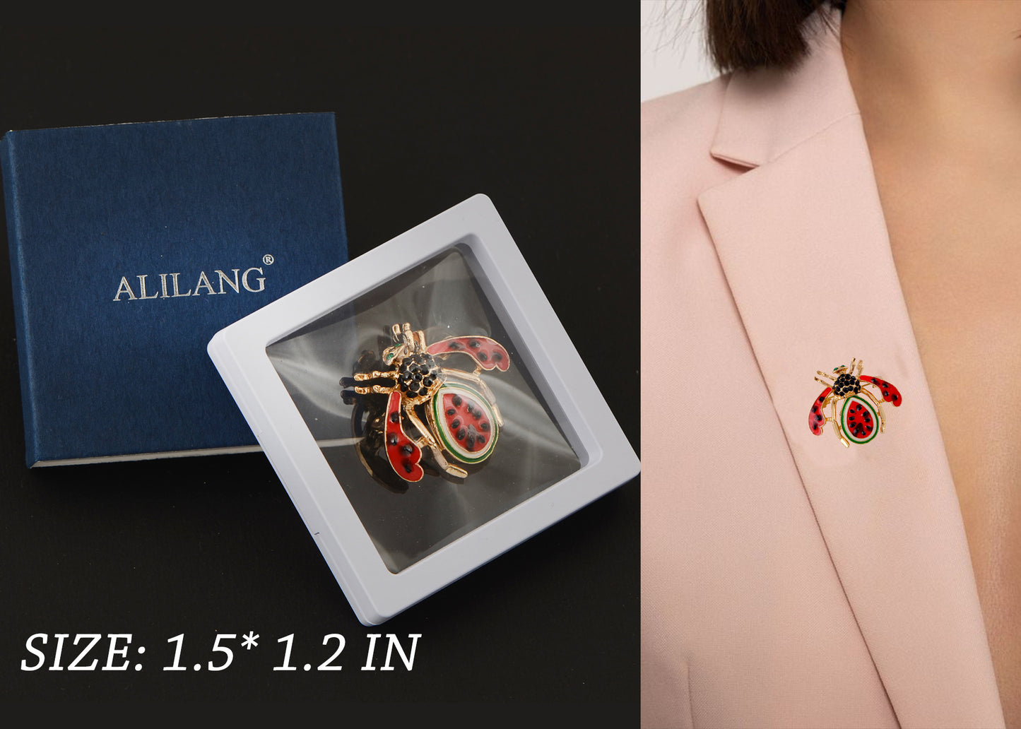 Alilang Elegant Crystal Rhinestone Fruit and Bee Brooch - Fashionable Gold Plated Fruit Insect Lapel Pins for Dresses and Accessories