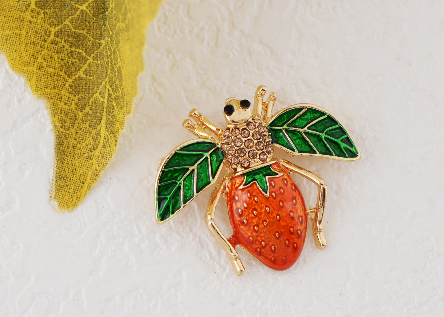 Alilang Elegant Crystal Rhinestone Fruit and Bee Brooch - Fashionable Gold Plated Fruit Insect Lapel Pins for Dresses and Accessories