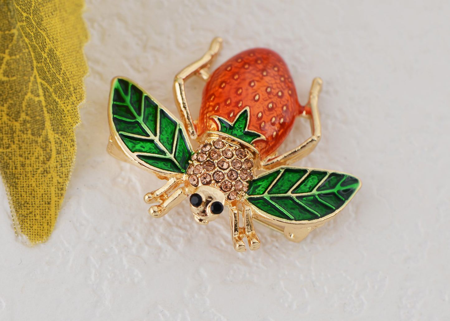 Alilang Elegant Crystal Rhinestone Fruit and Bee Brooch - Fashionable Gold Plated Fruit Insect Lapel Pins for Dresses and Accessories