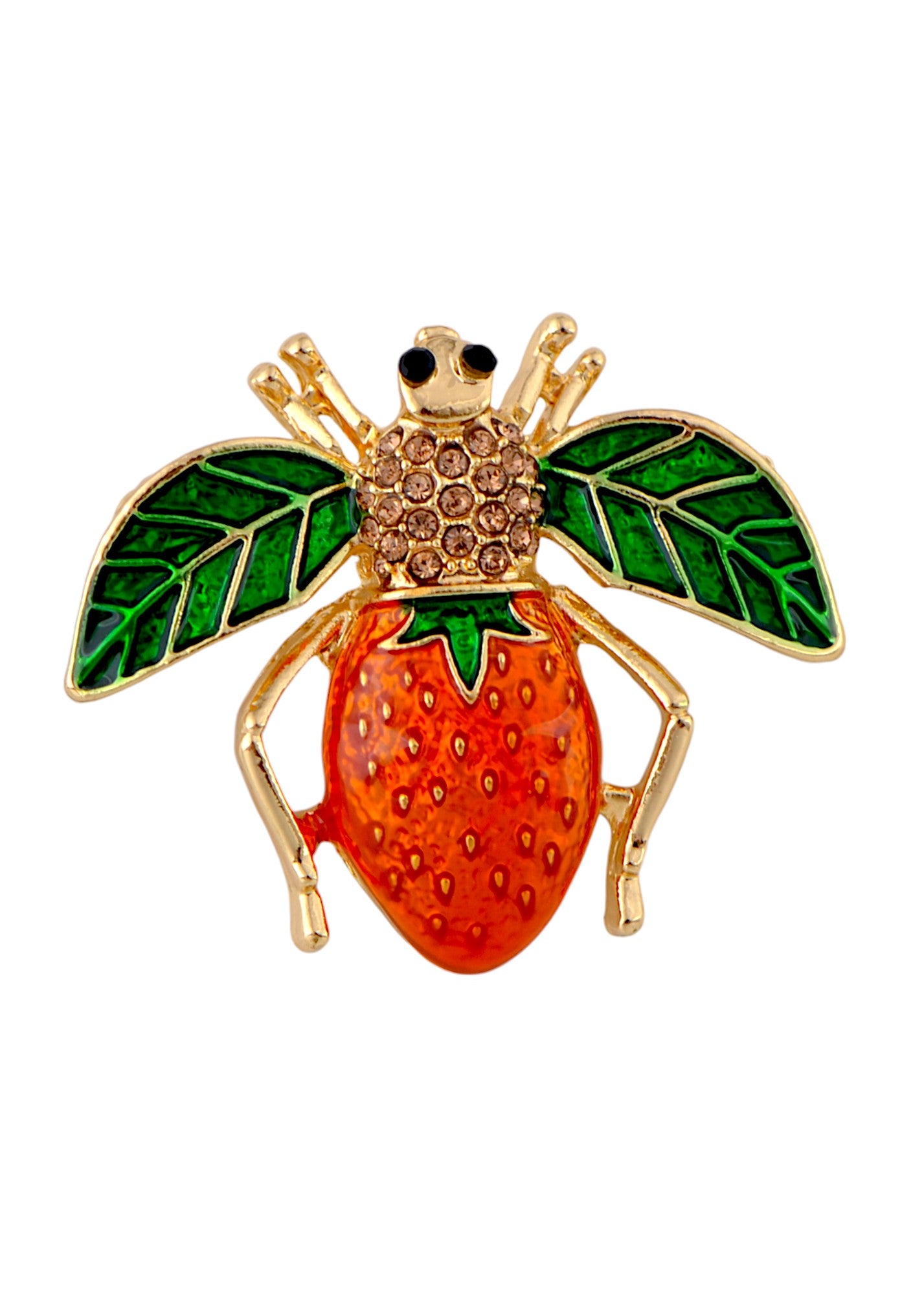 Alilang Elegant Crystal Rhinestone Fruit and Bee Brooch - Fashionable Gold Plated Fruit Insect Lapel Pins for Dresses and Accessories