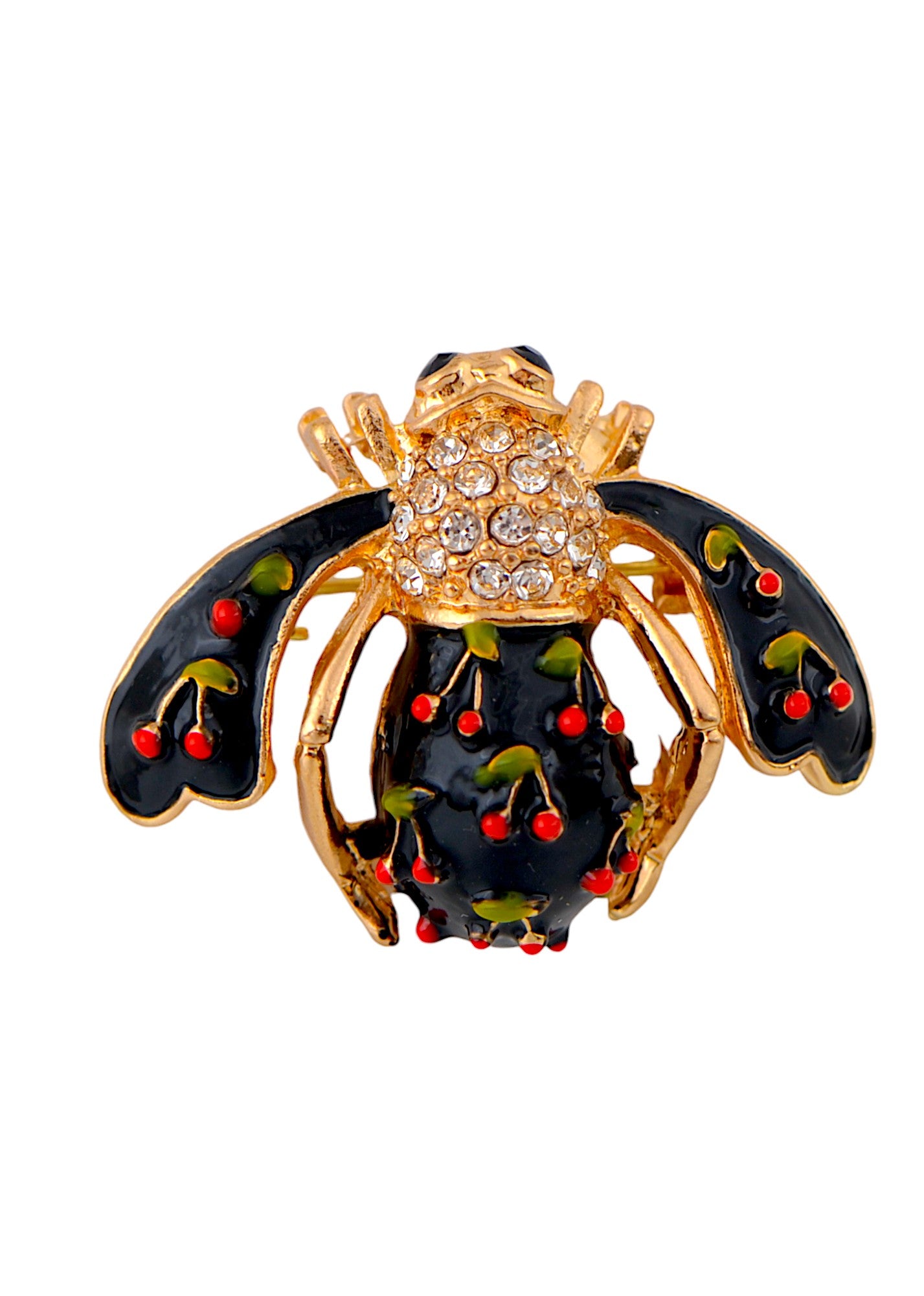 Alilang Elegant Crystal Rhinestone Fruit and Bee Brooch - Fashionable Gold Plated Fruit Insect Lapel Pins for Dresses and Accessories